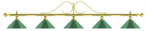 Лампа на пять плафонов «Classic» (витая золотистая штанга, зеленый плафон D35см)